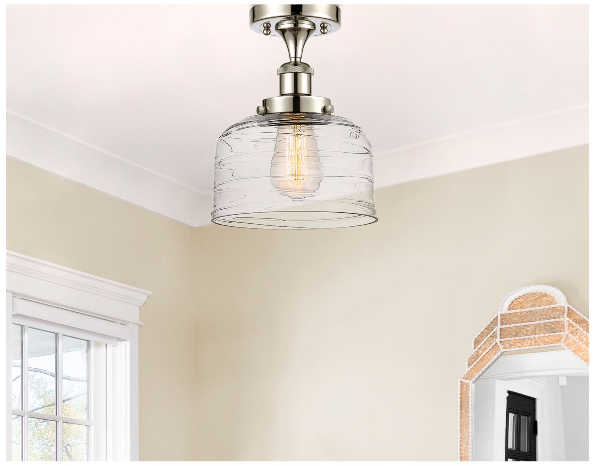 Image 2 Ballston Urban Bell  8" Semi-Flush - Polished Nickel - Clear Deco Swir more views