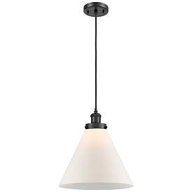 Image1 of Ballston Urban Cone 10" Black LED Corded Mini Pendant w/ White Shade