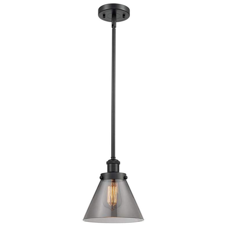 Image 1 Ballston Urban Cone 10" Black LED Stem Hung Mini Pendant w/ Smoke Shad