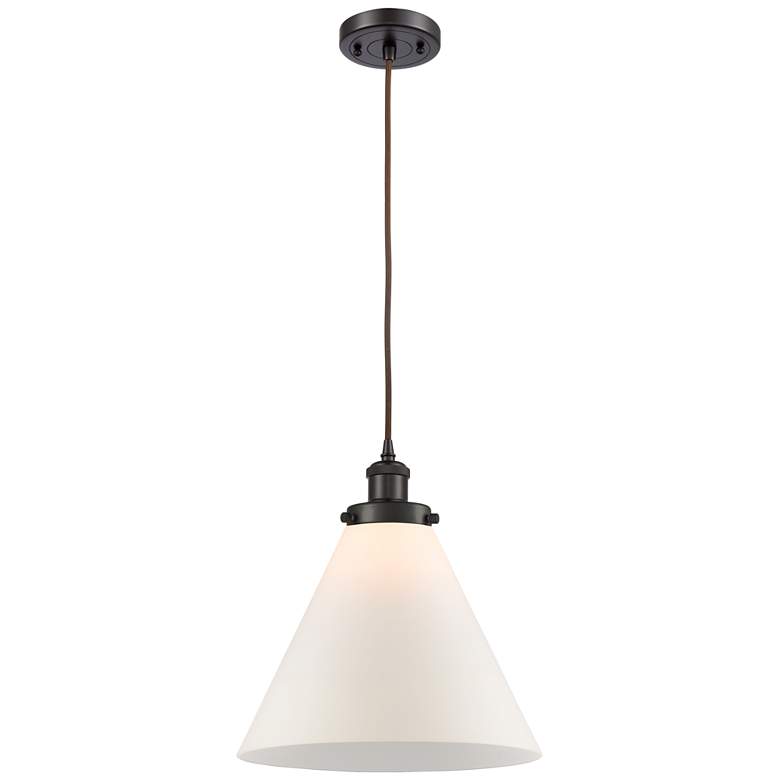 Image 1 Ballston Urban Cone 10" Bronze LED Corded Mini Pendant w/ White Shade