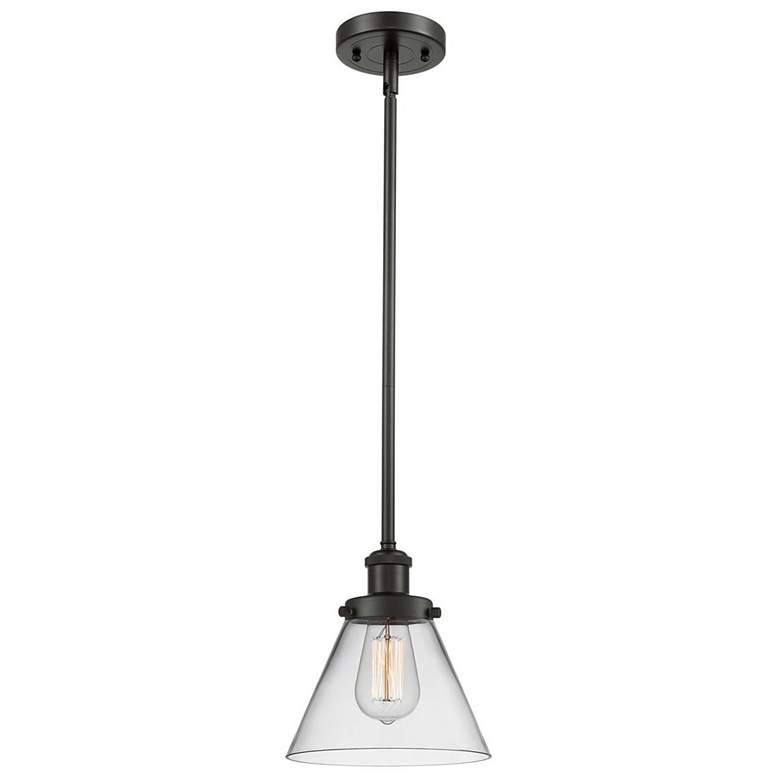 Image 1 Ballston Urban Cone 10" Bronze LED Stem Hung Mini Pendant w/ Clear Sha