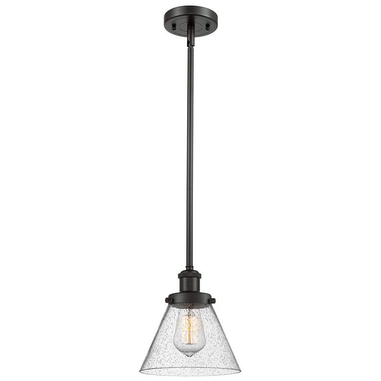 Image 1 Ballston Urban Cone 10" Bronze LED Stem Hung Mini Pendant w/ Seedy Sha