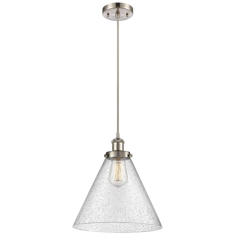 Image 1 Ballston Urban Cone 10" Nickel LED Corded Mini Pendant w/ Seedy Shade
