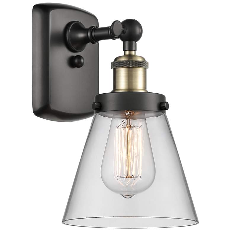 Image 1 Ballston Urban Cone 11" High Black Brass Sconce w/ Clear Shade