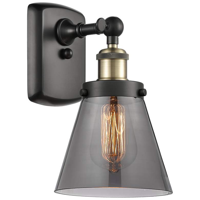 Image 1 Ballston Urban Cone 11" High Black Brass Sconce w/ Plated Smoke Shade
