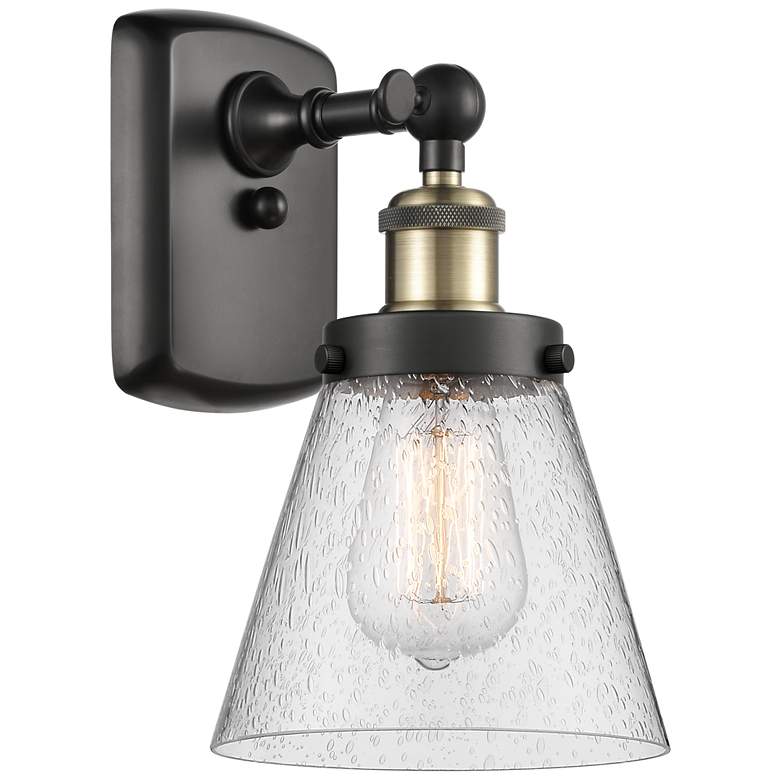 Image 1 Ballston Urban Cone 11" High Black Brass Sconce w/ Seedy Shade