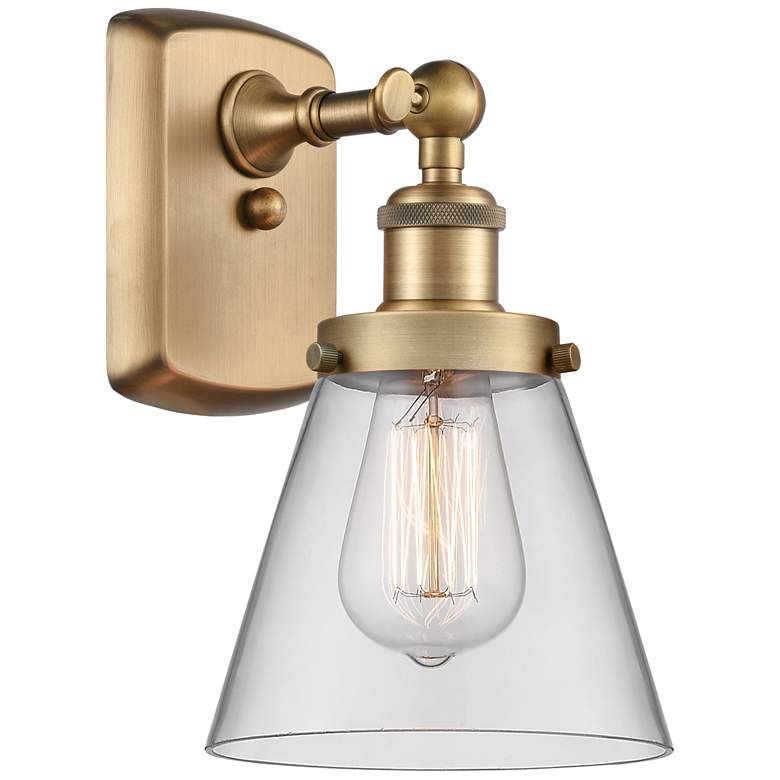 Image 1 Ballston Urban Cone 11" High Brushed Brass Sconce w/ Clear Shade