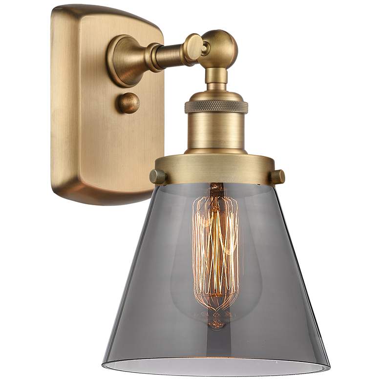 Image 1 Ballston Urban Cone 11" High Brushed Brass Sconce w/ Plated Smoke Shad