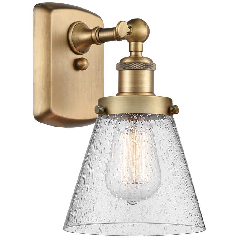 Image 1 Ballston Urban Cone 11" High Brushed Brass Sconce w/ Seedy Shade