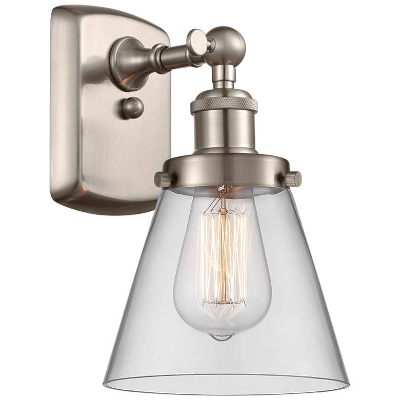 Image 1 Ballston Urban Cone 11" High Brushed Satin Nickel Sconce w/ Clear Shad