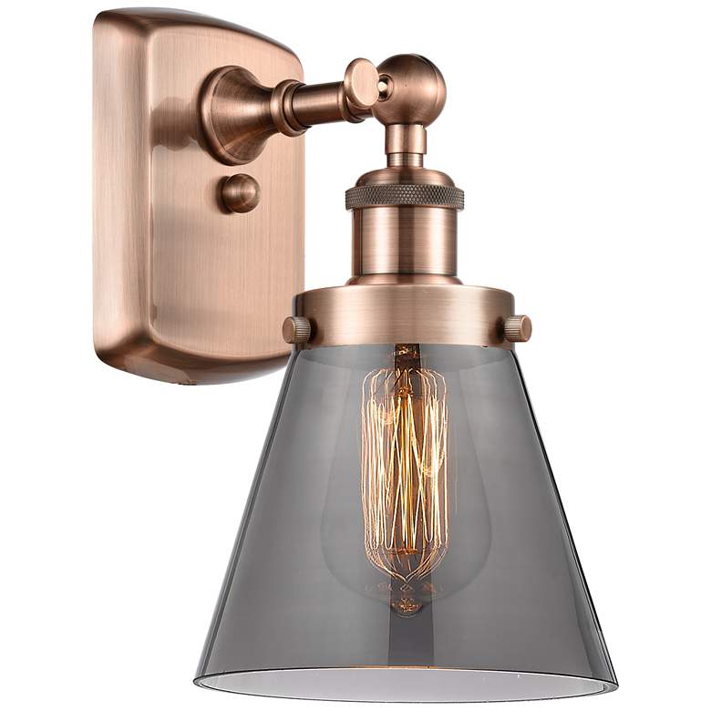 Image 1 Ballston Urban Cone 11" High Copper Sconce w/ Plated Smoke Shade