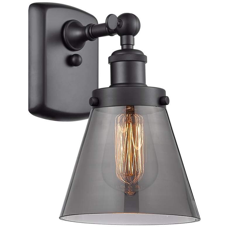 Image 1 Ballston Urban Cone 11" High Matte Black Sconce w/ Plated Smoke Shade
