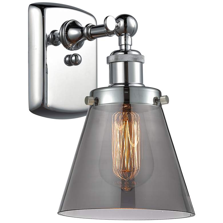 Image 1 Ballston Urban Cone 11" High Polished Chrome Sconce w/ Plated Smoke Sh