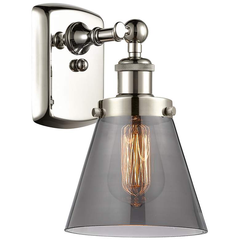 Image 1 Ballston Urban Cone 11" High Polished Nickel Sconce w/ Plated Smoke Sh