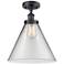 Ballston Urban Cone  12" LED Semi-Flush Mount - Matte Black - Clear Sh