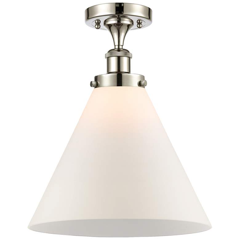 Image 1 Ballston Urban Cone 12" LED Semi-Flush Mount - Polished Nickel - Whit