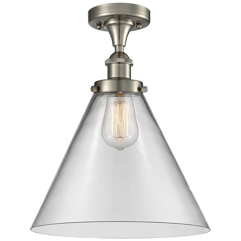 Image 1 Ballston Urban Cone 12" LED Semi-Flush Mount - Satin Nickel - Clear