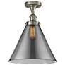 Ballston Urban Cone  12" LED Semi-Flush Mount - Satin Nickel - Plated 