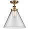 Ballston Urban Cone 12" Semi-Flush Mount - Brushed Brass - Clear Shad