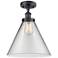 Ballston Urban Cone 12" Semi-Flush Mount - Matte Black - Clear Shade