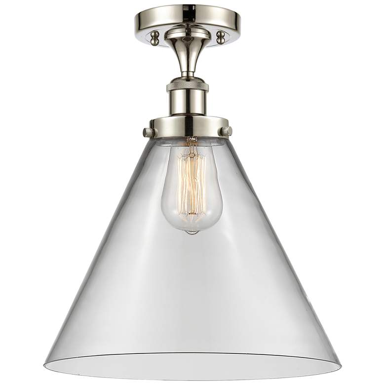Image 1 Ballston Urban Cone 12" Semi-Flush Mount - Polished Nickel - Clear Sh