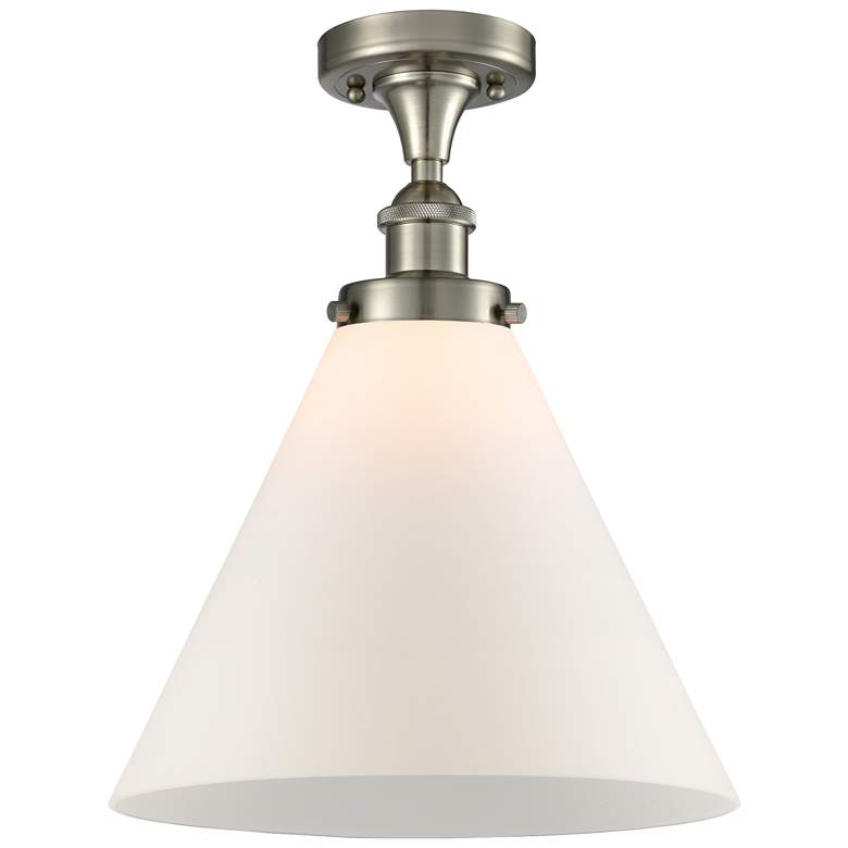 Image 1 Ballston Urban Cone 12" Semi-Flush Mount - Satin Nickel - Matte White