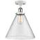 Ballston Urban Cone 12" White Chrome LED Semi-Flush w/ Seedy Shade