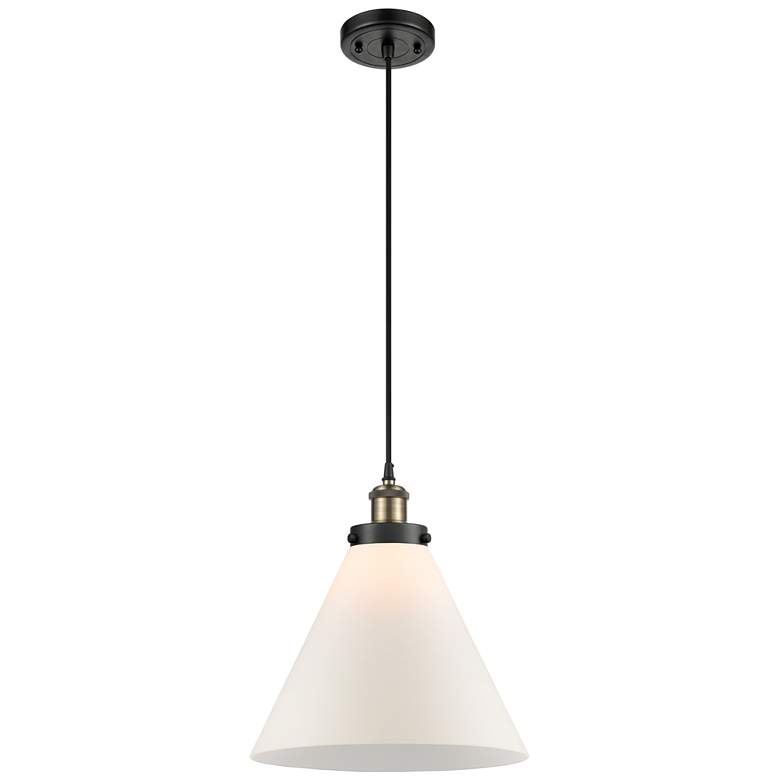 Image 1 Ballston Urban Cone 12" Wide Black Brass Corded Mini Pendant w/ White