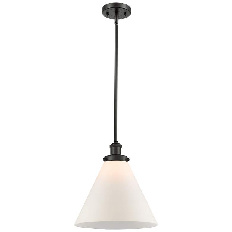 Image 1 Ballston Urban Cone 12" Wide Bronze Stem Hung Mini Pendant w/ White Sh