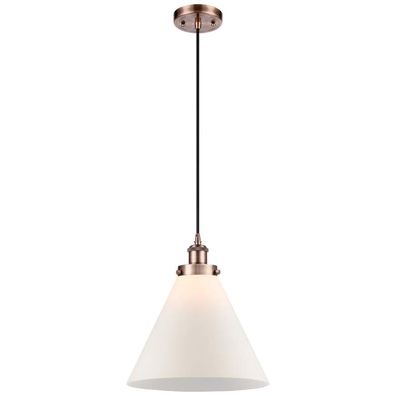 Image 1 Ballston Urban Cone 12" Wide Copper Corded Mini Pendant w/ White Shade