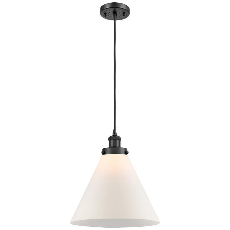 Image 1 Ballston Urban Cone 12" Wide Matte Black Corded Mini Pendant w/ White