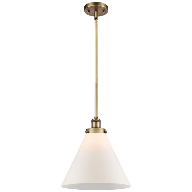 Image 1 Ballston Urban Cone 12"W Brushed Brass Stem Mini Pendant w/ White Shad