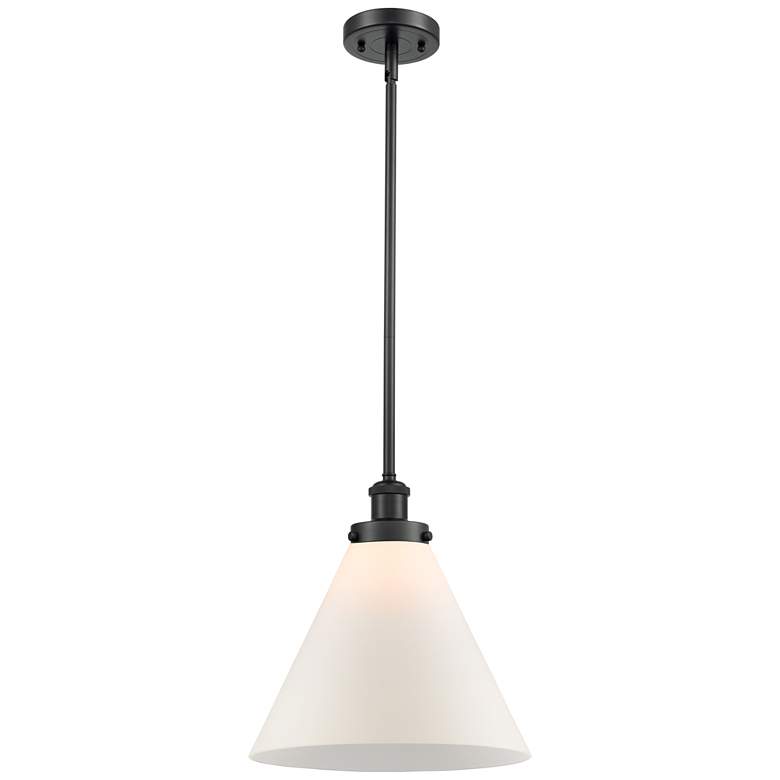 Image 1 Ballston Urban Cone 12"W Matte Black Stem Hung Mini Pendant w/ White S