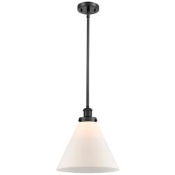 Ballston Urban Cone 12"W Matte Black Stem Hung Mini Pendant w/ White S
