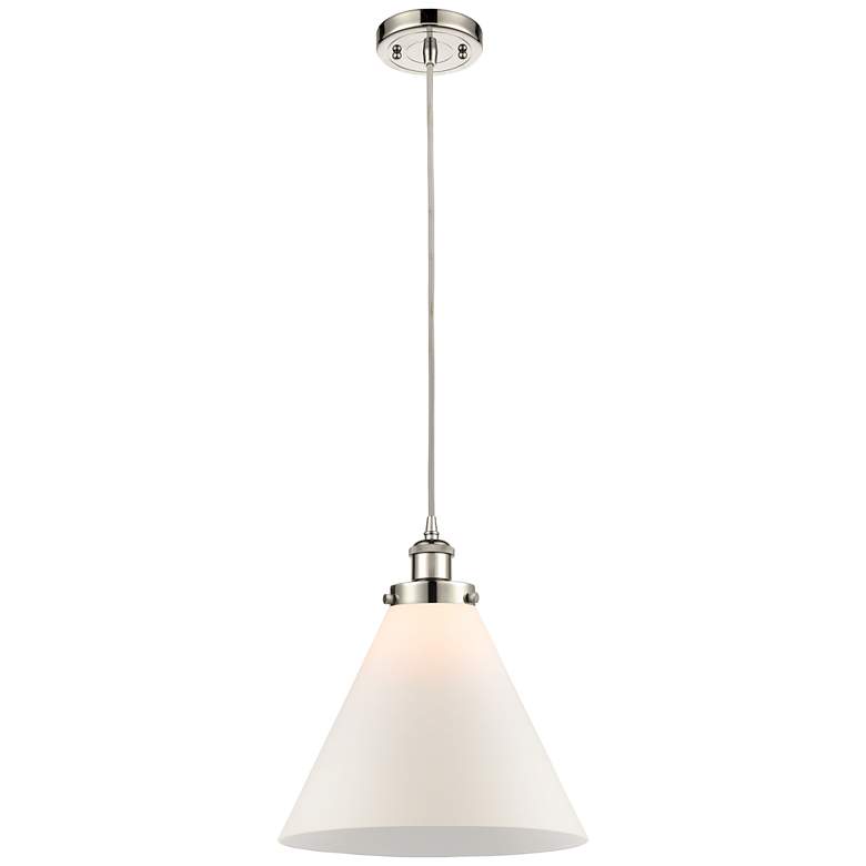 Image 1 Ballston Urban Cone 12"W Polished Nickel Corded Mini Pendant w/ White