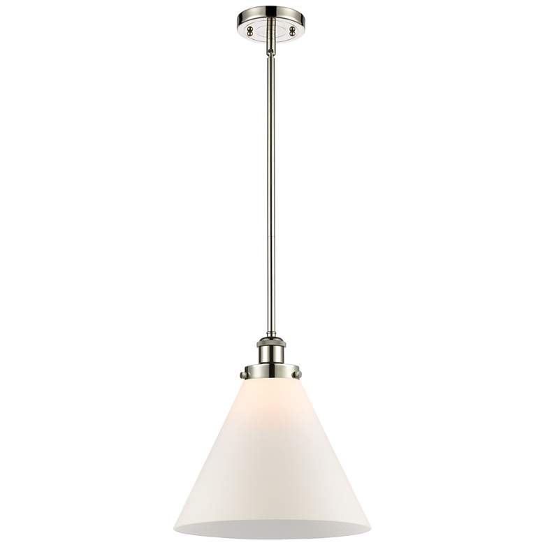 Image 1 Ballston Urban Cone 12"W Polished Nickel Stem Mini Pendant w/ White Sh