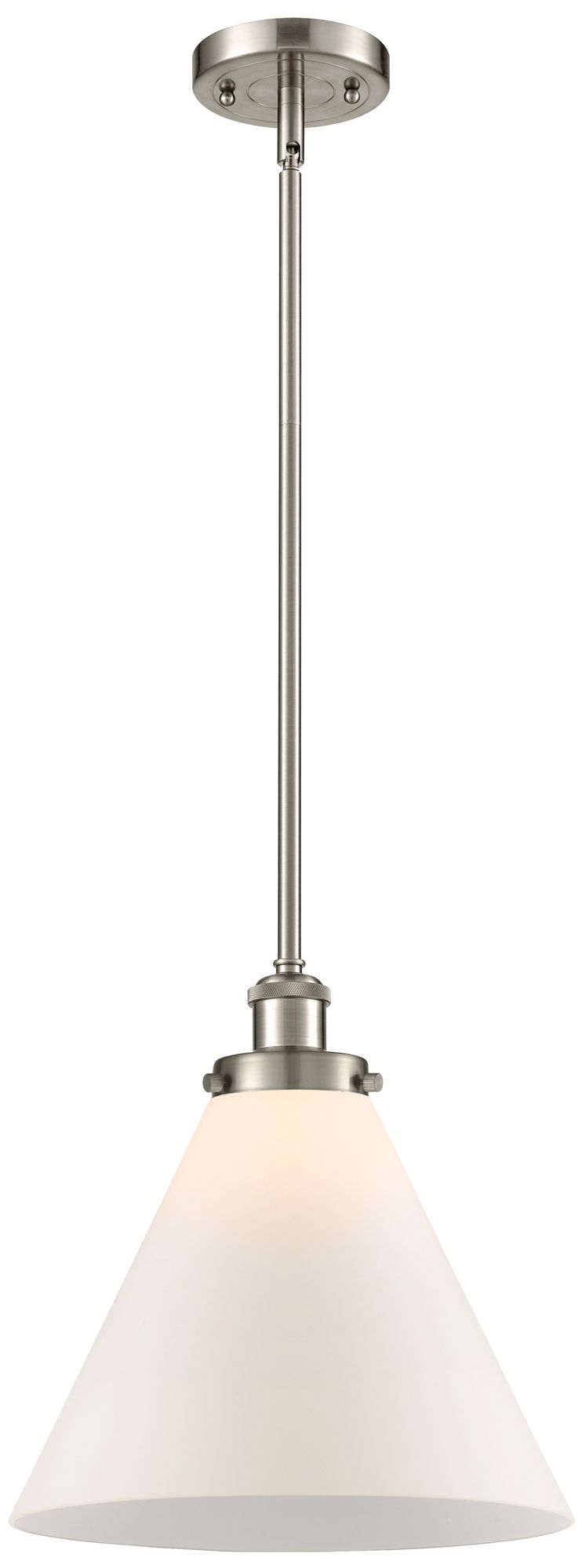 Ballston Urban Cone 12"W Satin Nickel Stem Hung Mini Pendant w/ White