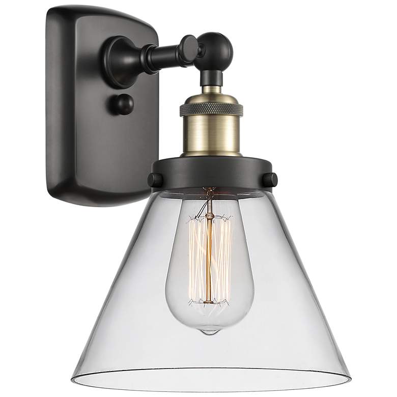 Image 1 Ballston Urban Cone 13" High Black Brass Sconce w/ Clear Shade