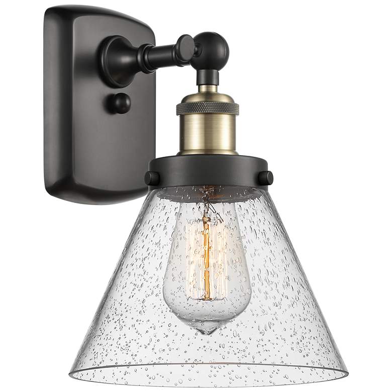 Image 1 Ballston Urban Cone 13" High Black Brass Sconce w/ Seedy Shade