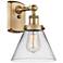 Ballston Urban Cone 13" High Brushed Brass Sconce w/ Clear Shade