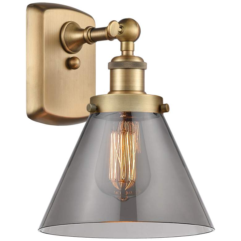 Image 1 Ballston Urban Cone 13" High Brushed Brass Sconce w/ Plated Smoke Shad
