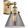 Ballston Urban Cone 13" High Brushed Brass Sconce w/ Plated Smoke Shad
