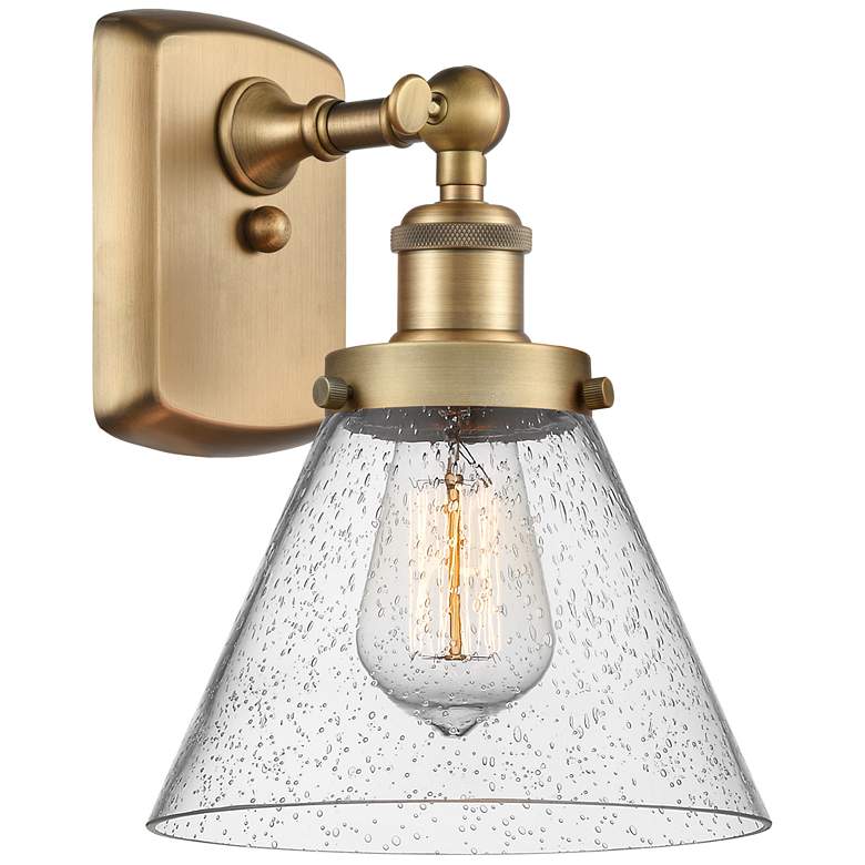 Image 1 Ballston Urban Cone 13" High Brushed Brass Sconce w/ Seedy Shade