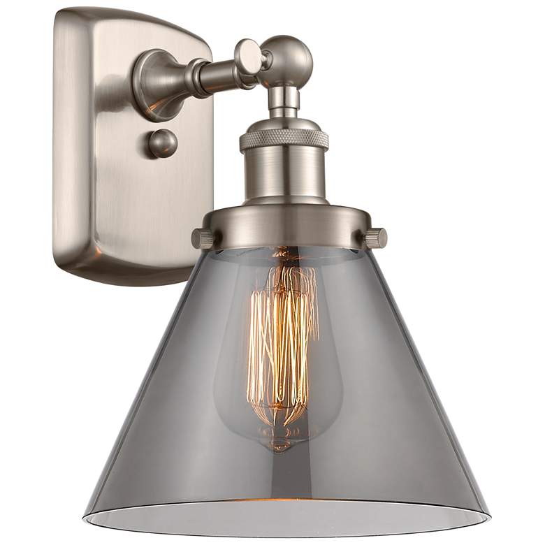 Image 1 Ballston Urban Cone 13" High Brushed Nickel Sconce w/ Smoke Shade