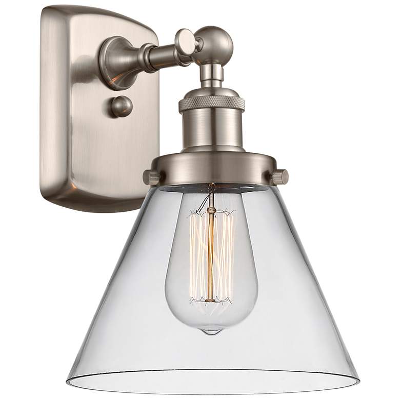 Image 1 Ballston Urban Cone 13" High Brushed Satin Nickel Sconce w/ Clear Shad