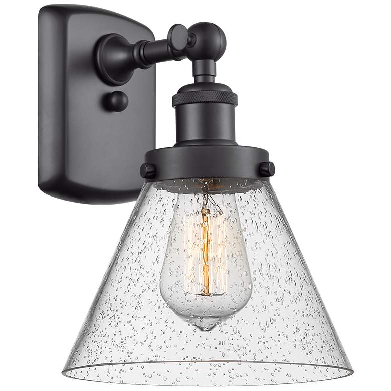 Image 1 Ballston Urban Cone 13" High Matte Black Sconce w/ Seedy Shade