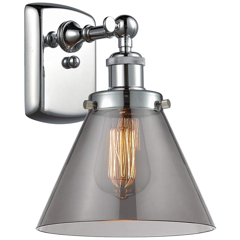 Image 1 Ballston Urban Cone 13" High Polished Chrome Sconce w/ Plated Smoke Sh