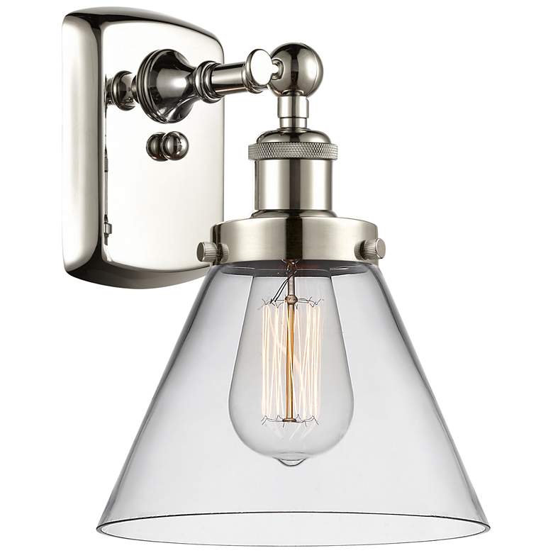 Image 1 Ballston Urban Cone 13" High Polished Nickel Sconce w/ Clear Shade