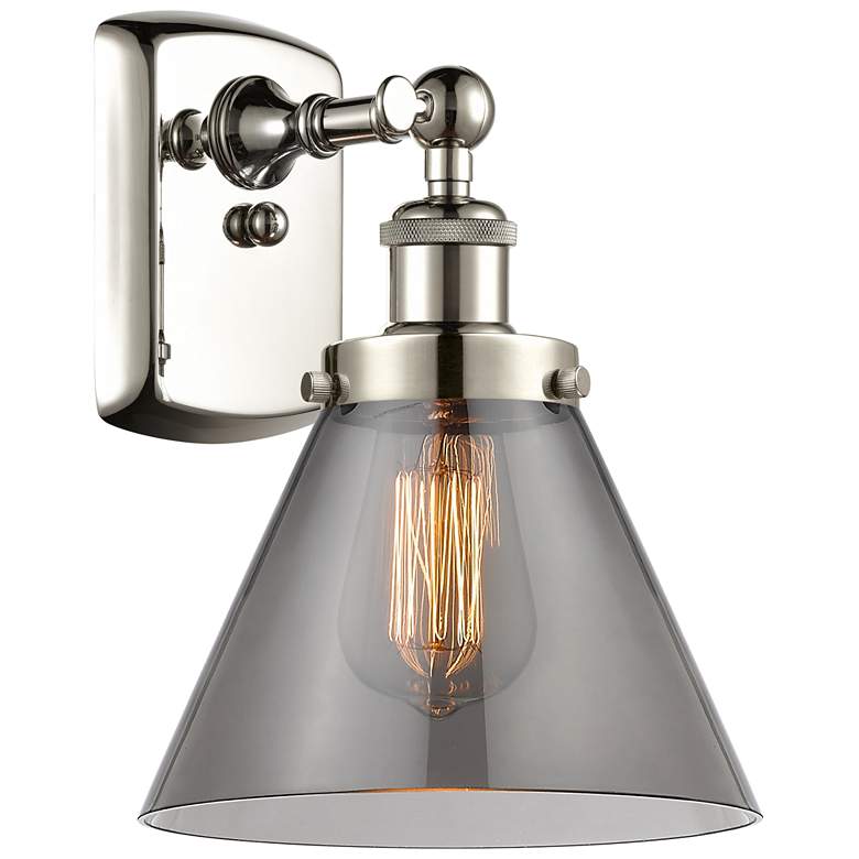 Image 1 Ballston Urban Cone 13" High Polished Nickel Sconce w/ Plated Smoke Sh
