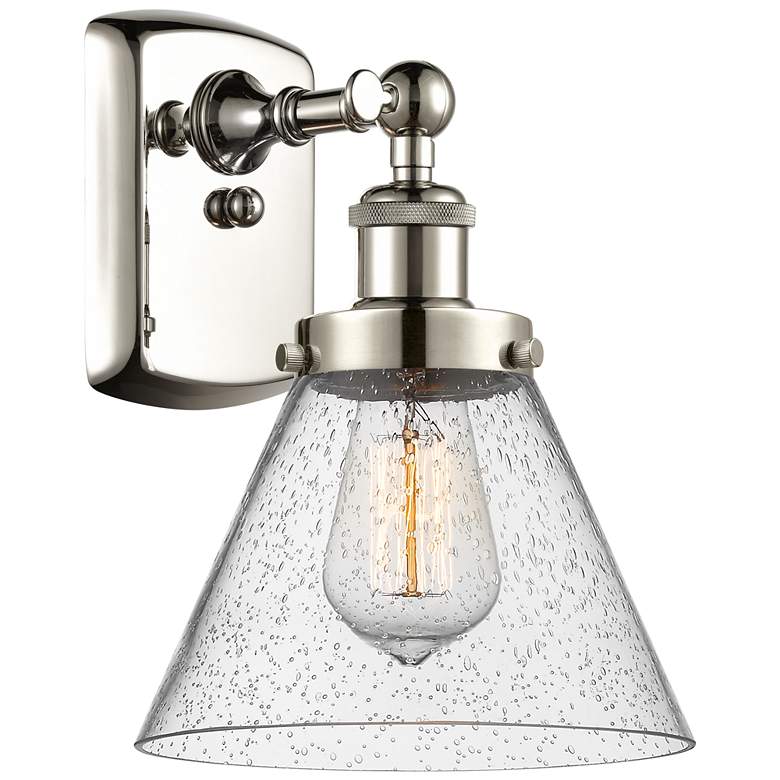 Image 1 Ballston Urban Cone 13" High Polished Nickel Sconce w/ Seedy Shade